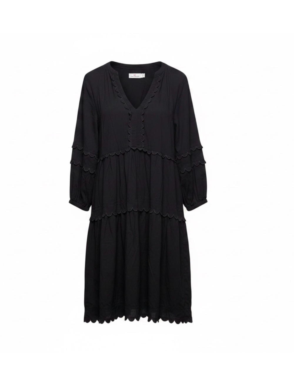 Vineyard Vines Black Scalloped Tiered Long-Sleeve Dress